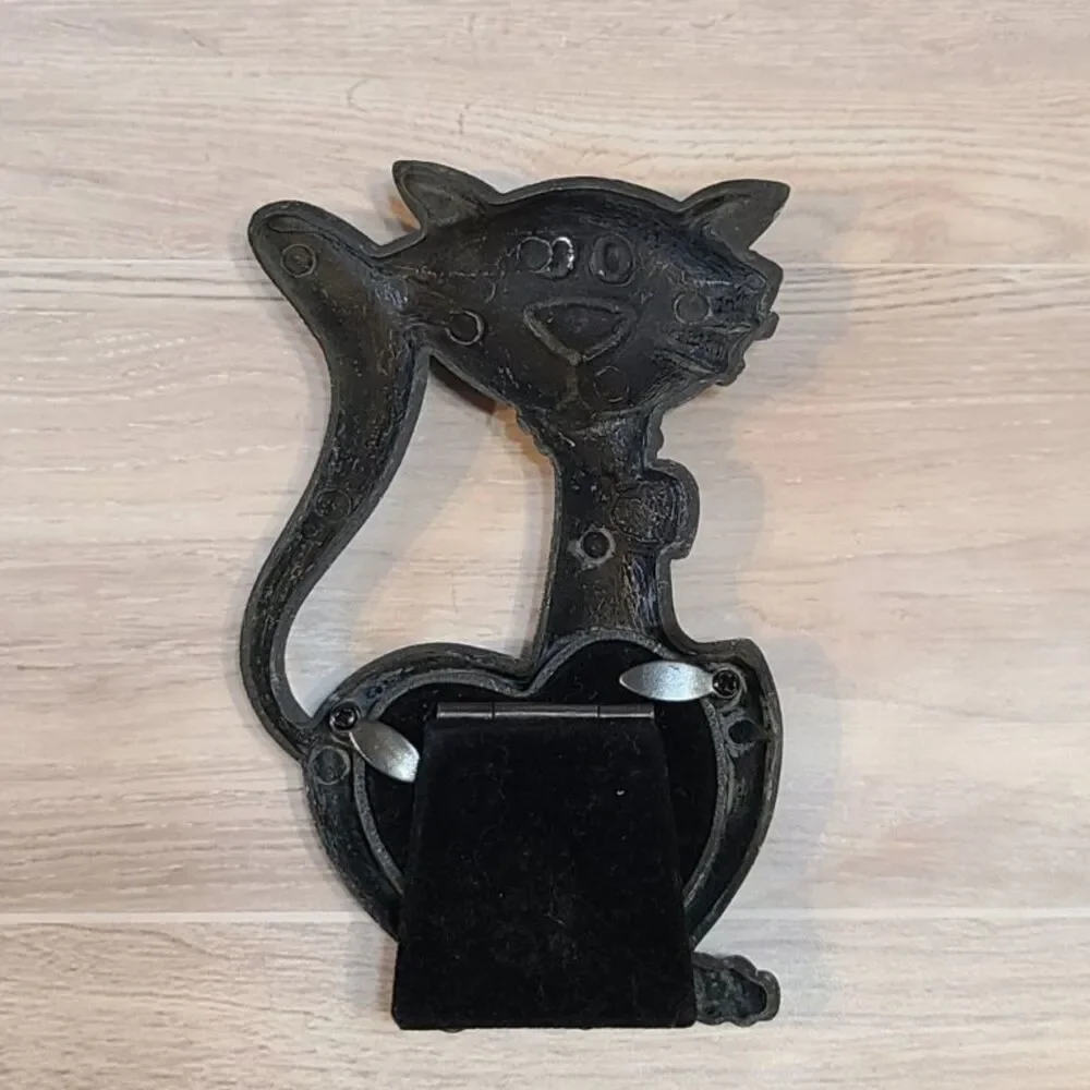 Metal Cat Picture Frame Silver Pewter Holder Purple Heart Accent Pet Decor Gift